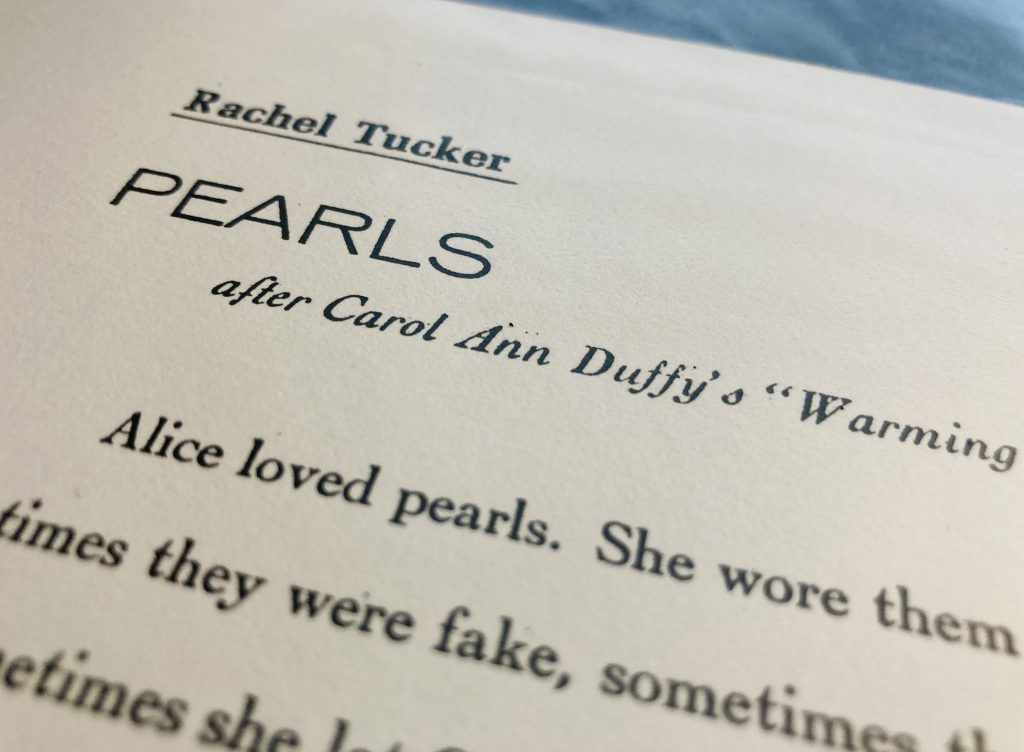 Letterpress Broadside: Rachel Tucker’s “Pearls”